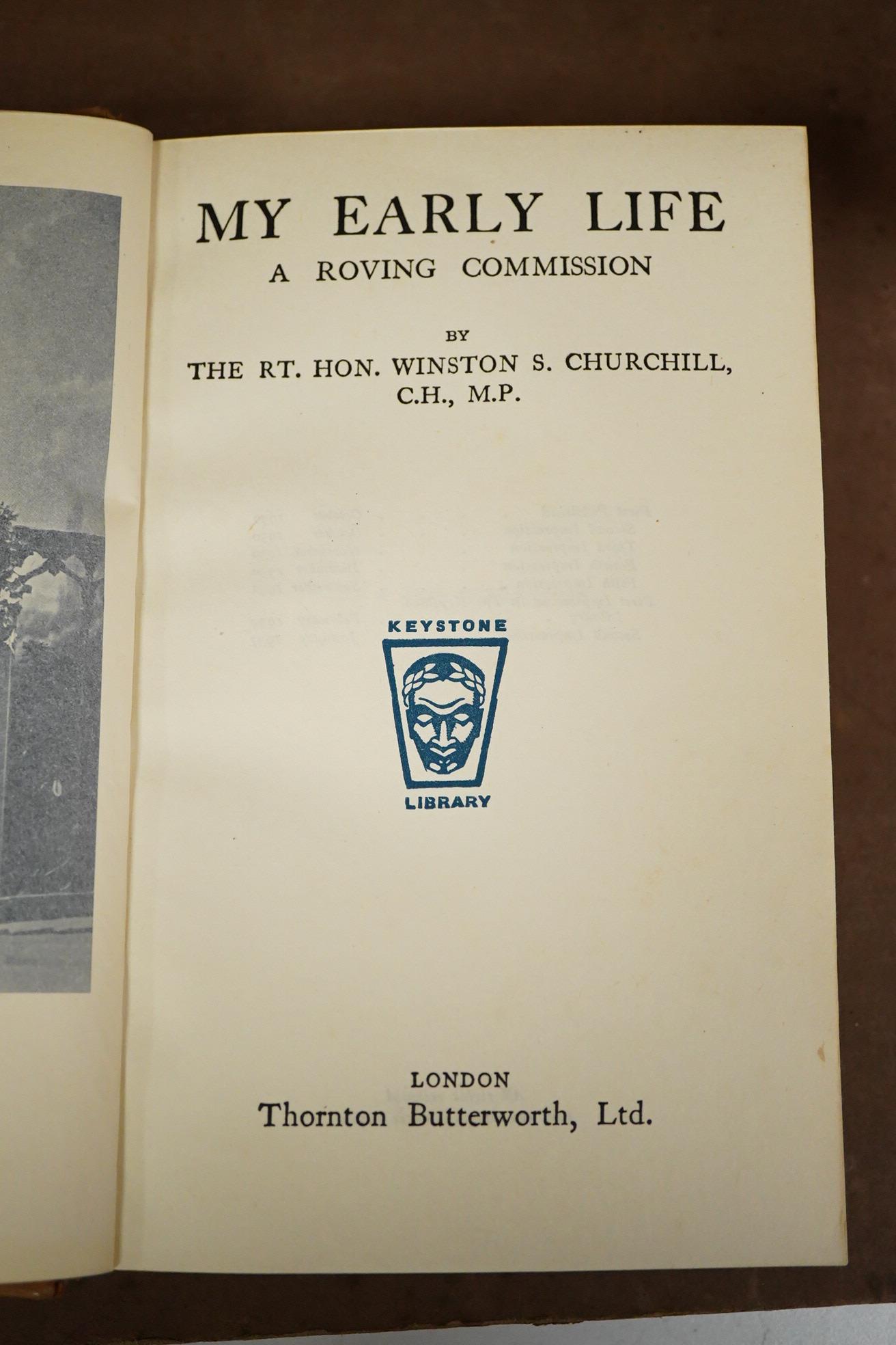 Churchill, Sir Winston Leonard - 6 vols., uniformly bound half calf and cloth, gilt decorated panelled spines with red and green labels, gilt tops and marbled e/ps. (by Sotheran's); comprising: My Early Life: a roving co